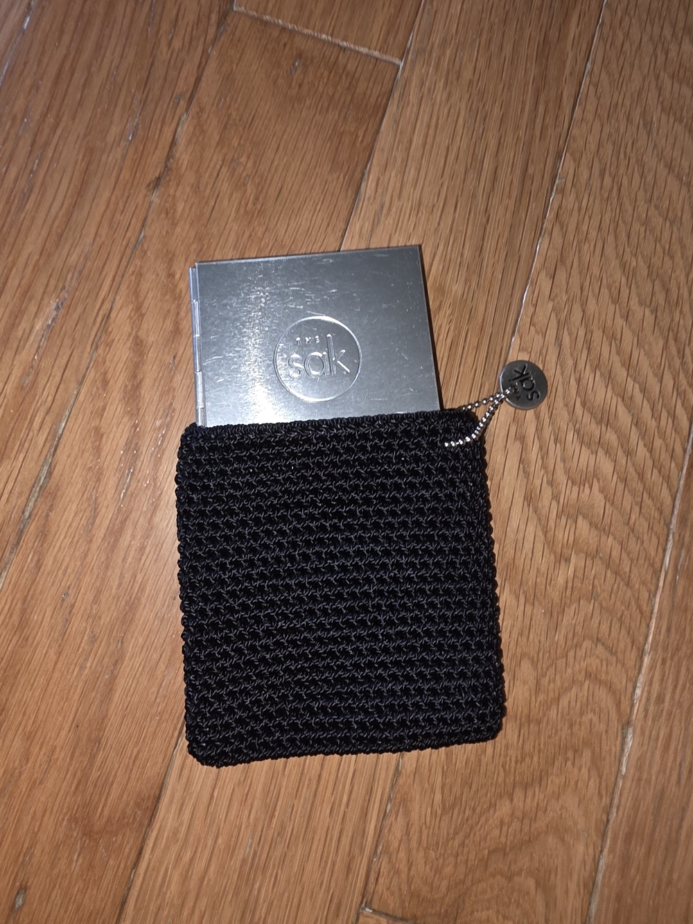 THE SAK 1994 Y2K VINTAGE Black Woven Pouch Metal Charm RARE TRAV PICTURE FRAME